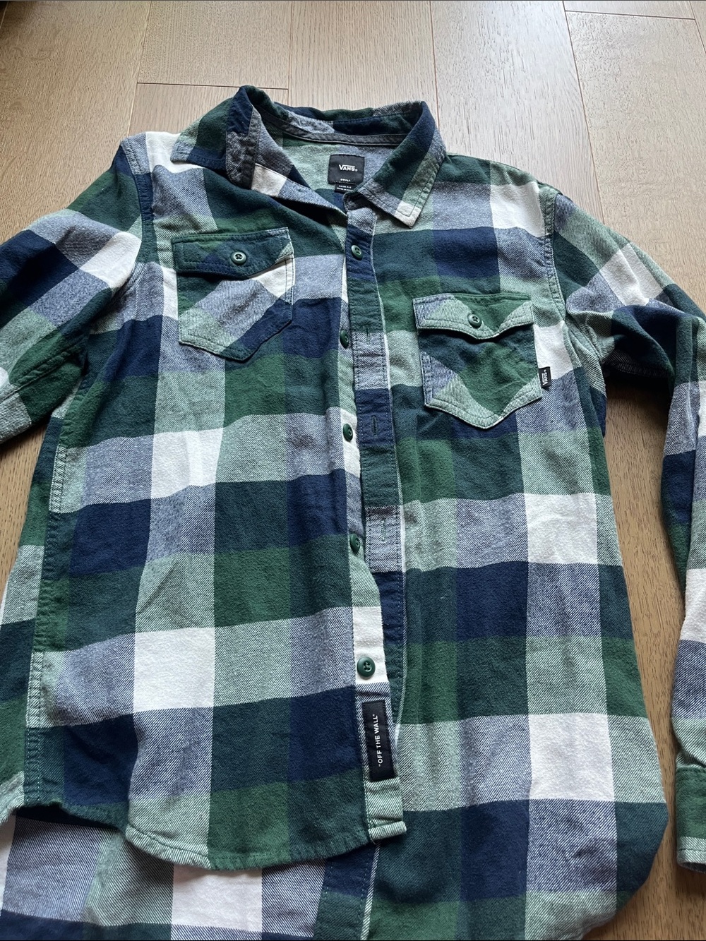 Vans Green, Navy & White Plaid Button-Up Shirt